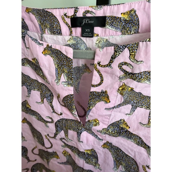 J.Crew Pink Leopard Print Cotton Popover Top Short Puff Sleeve XS - Picture 5 of 7